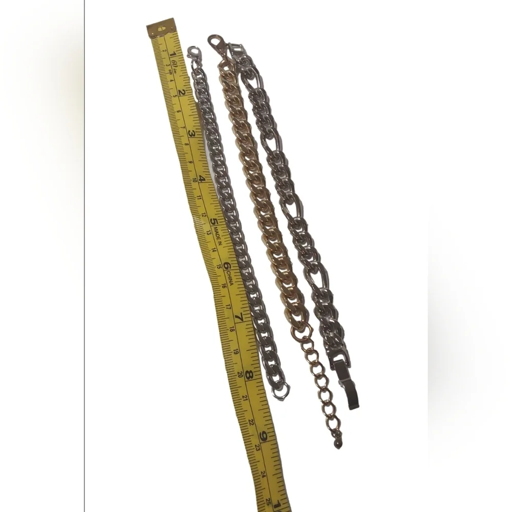 3 MIX CUBAN  LINK CHAIN  UNISEX BRACELET GOLD‎ & SILVER TONED